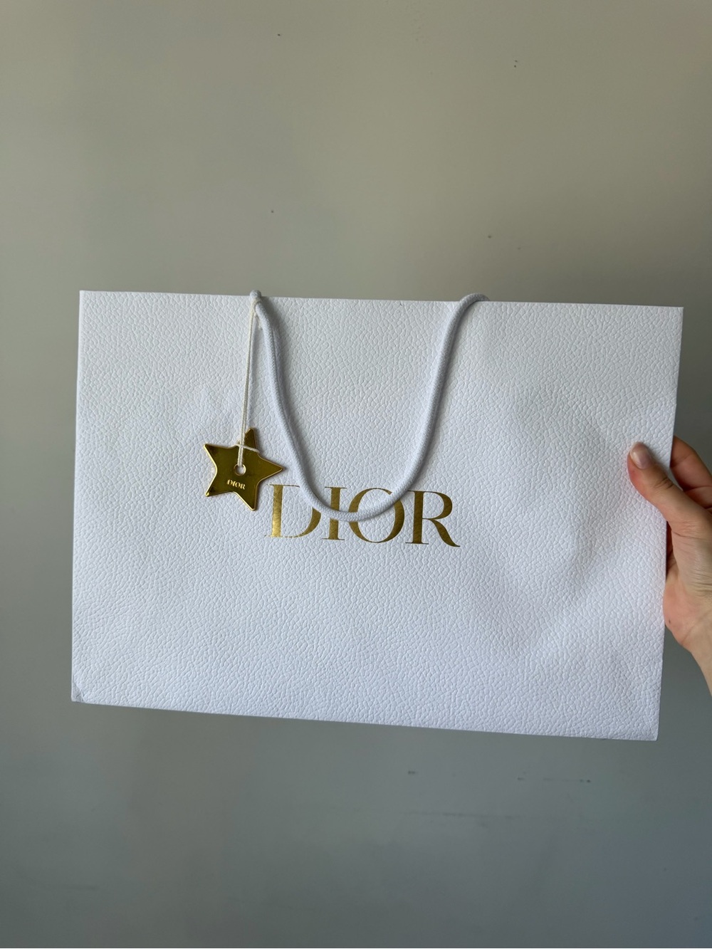 Dior White and Gold Logo Gift Bag